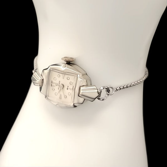 Helbros 10k White Gold Vintage Mechanical Ladies Watch