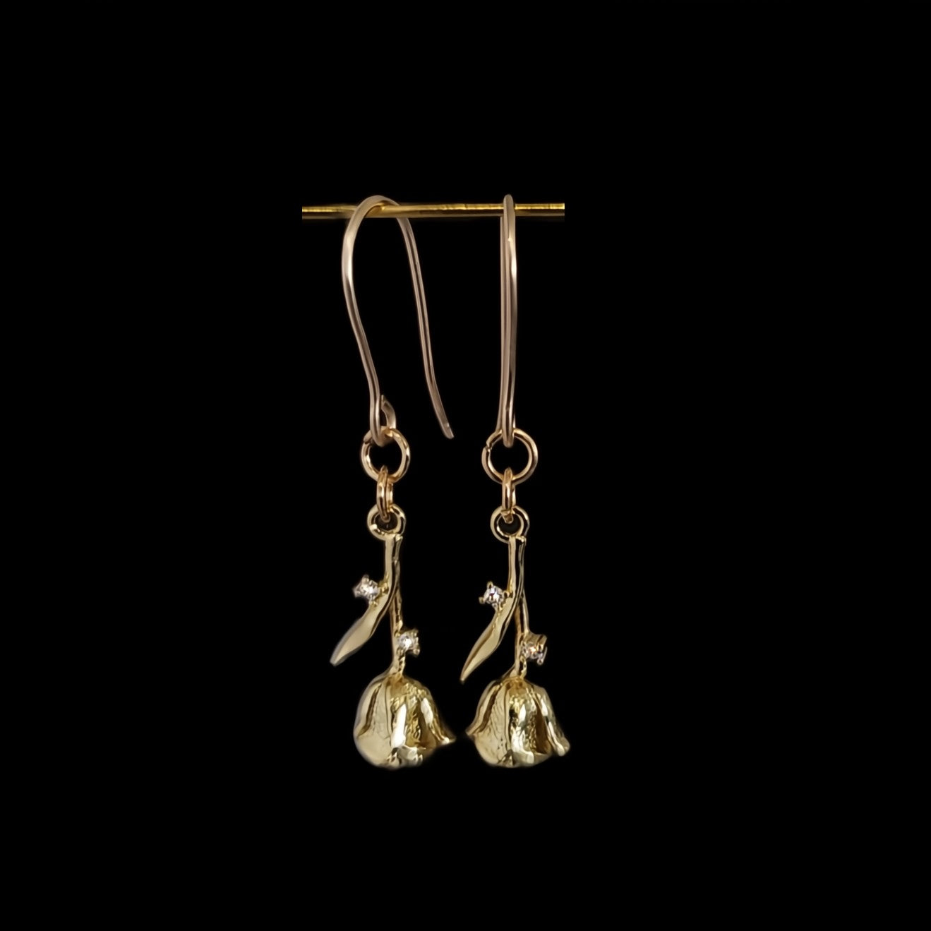 Gold Rose With Cubic Zirconia-Earrings