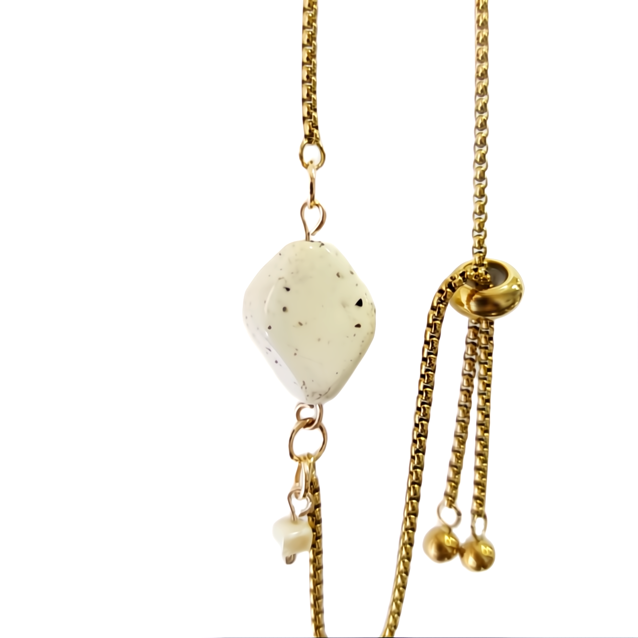 White Jasper (Dalmation) & Holographic Drop Charm Symbol Slider Bracelet