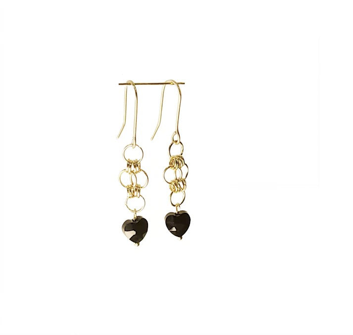 De' Medici Black Heart Collection-Bracelet & Earring Set in 14k gold plate, 14k gold fill & brass