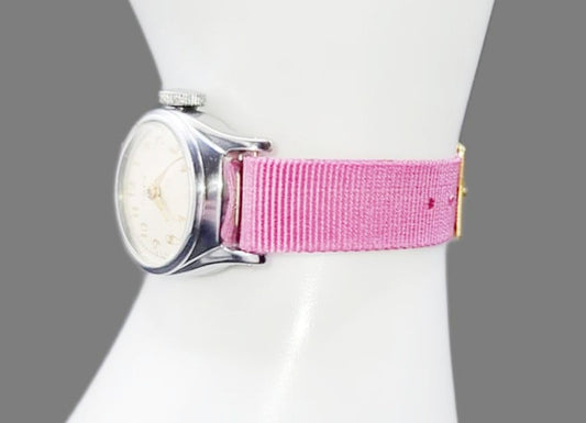 Vintage Style Retro One Piece Nylon Sport Watch Bands in Pastel Pink for 12mm Watch Lugs