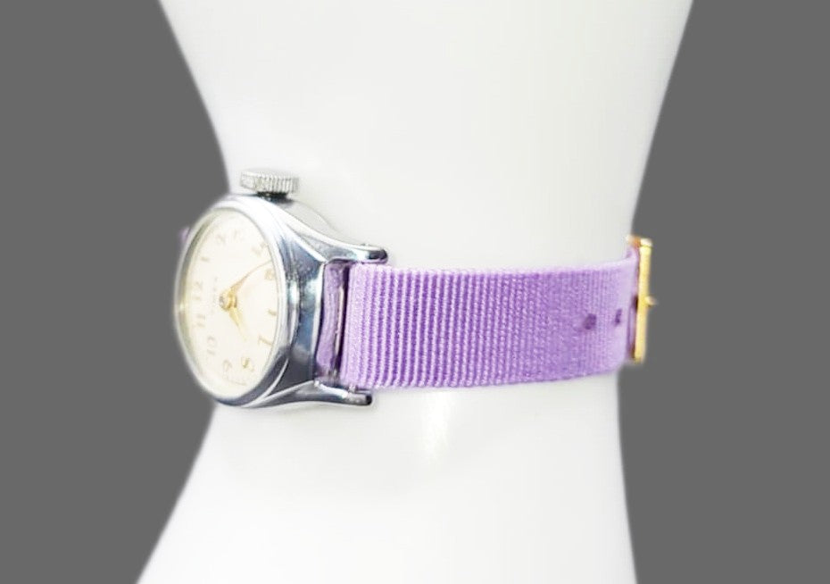 Vintage Style Retro One Piece Nylon Sport Watch Bands in Pastel Purple for 12mm Watch Lugs