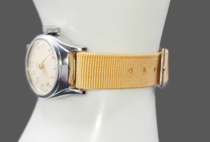 Vintage Style Retro One Piece Nylon Sport Watch Bands in Pastel Tan for 12mm Watch Lugs