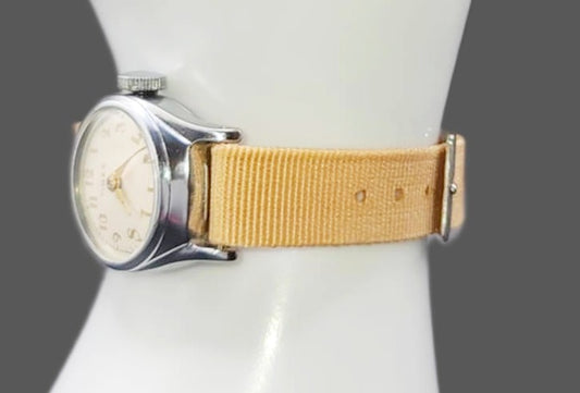 Vintage Style Retro One Piece Nylon Sport Watch Bands in Pastel Tan for 12mm Watch Lugs