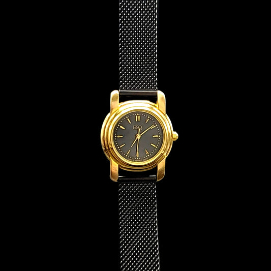 ESQ by Movado Ladies Classy Black & Gold Quartz Watch