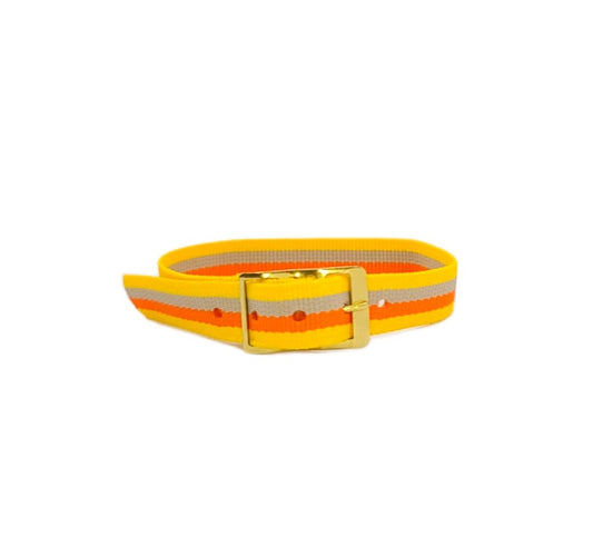 Vintage Style Retro One Piece Nylon Sport Watch Bands in Striped Yellow, Orange & Beige for 12mm Watch Lugs
