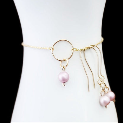 Pearls in Mauve-Set of Earrings & Bracelet