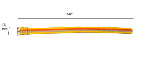 Vintage Style Retro One Piece Nylon Sport Watch Bands in Striped Yellow, Orange & Beige for 12mm Watch Lugs