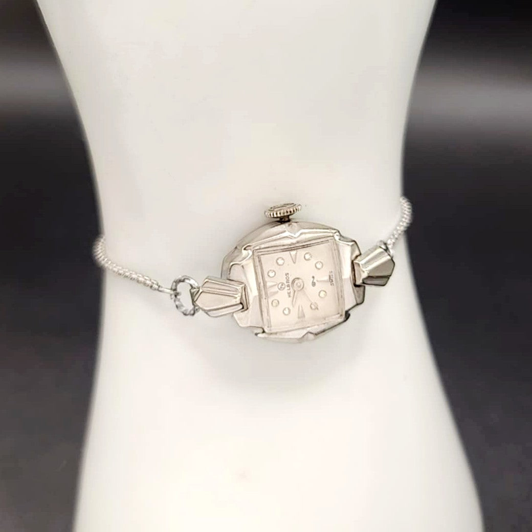 Helbros 10k White Gold Vintage Mechanical Ladies Watch