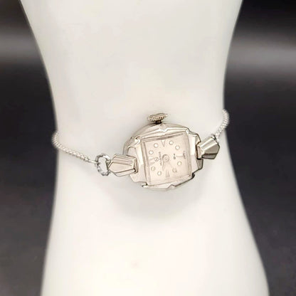Helbros 10k White Gold Vintage Mechanical Ladies Watch
