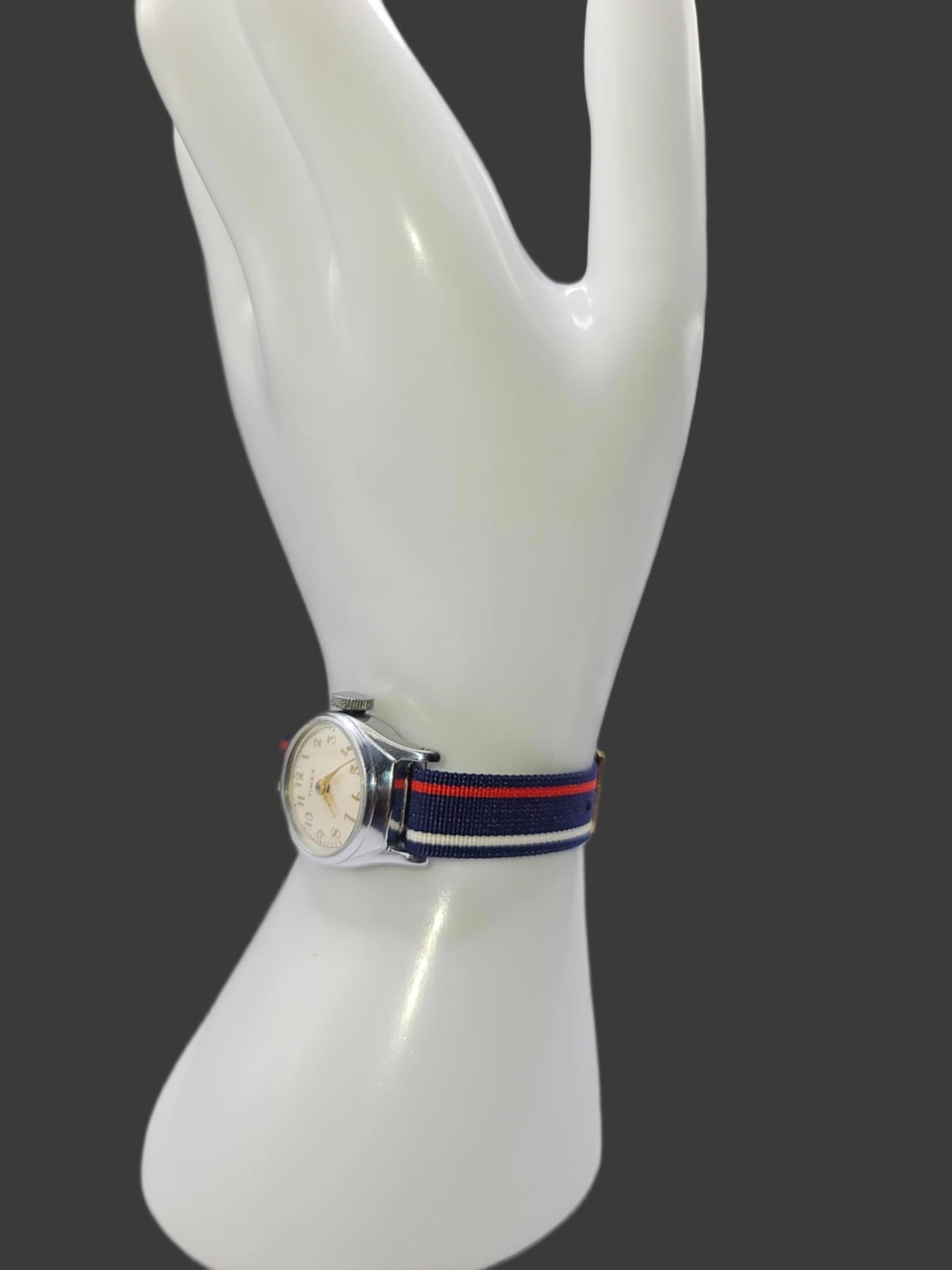 Vintage Style Retro One Piece Nylon Sport Watch Bands in Striped Red & Navy & White for 12mm Watch Lugs