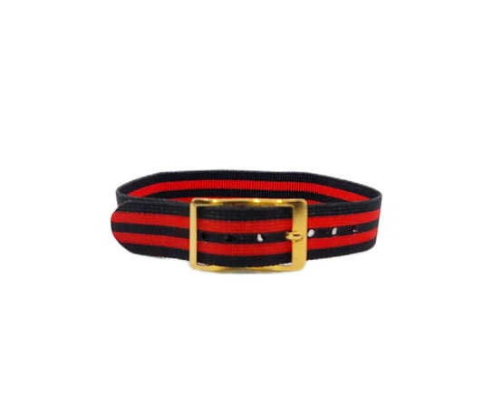 Vintage Style Retro One Piece Nylon Sport Watch Bands in Striped Black & Red for 12mm Watch Lugs