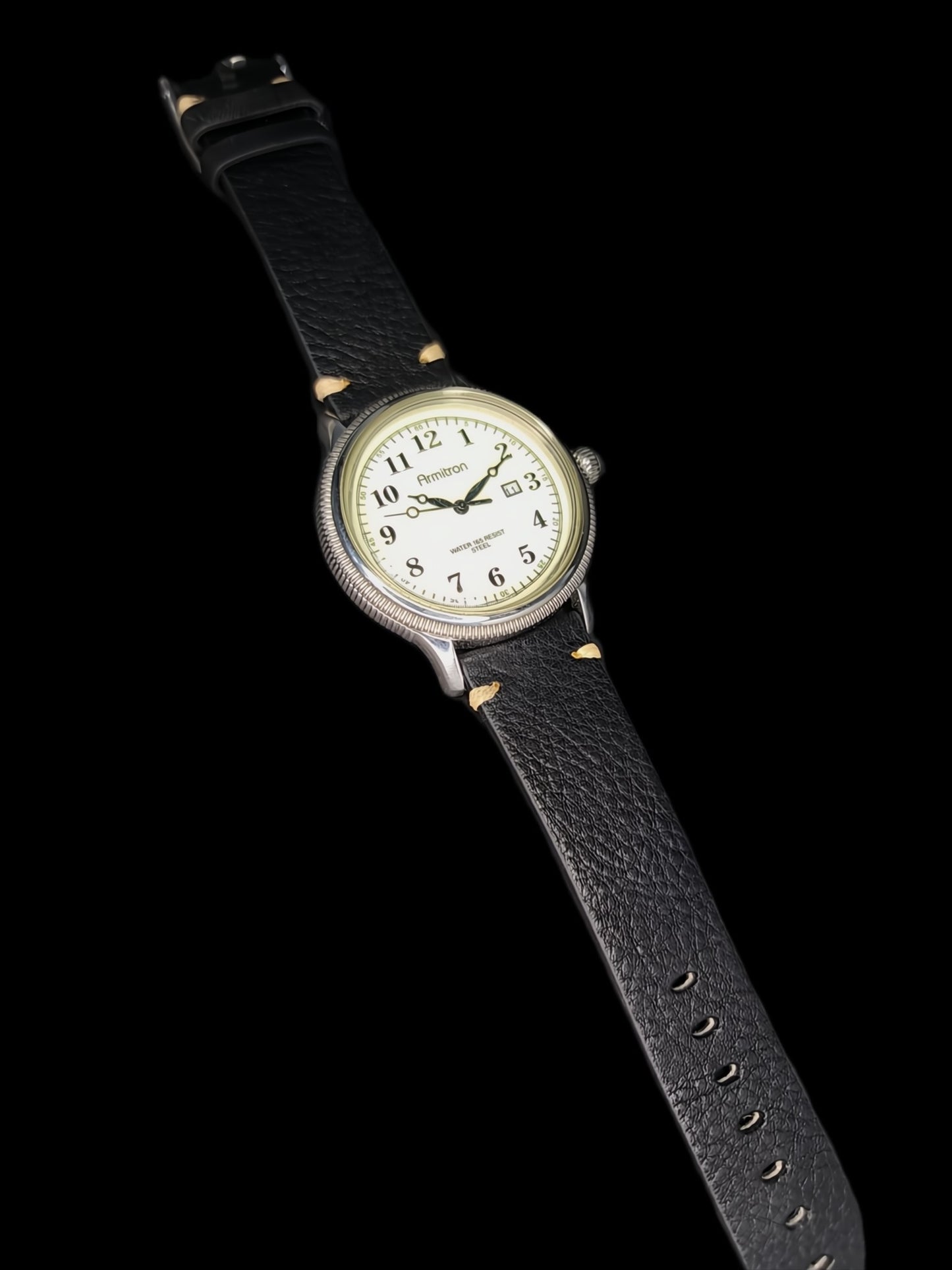Large Mans Armitron Quartz Analog Date Display Watch With New up to 9" Ostrich Band