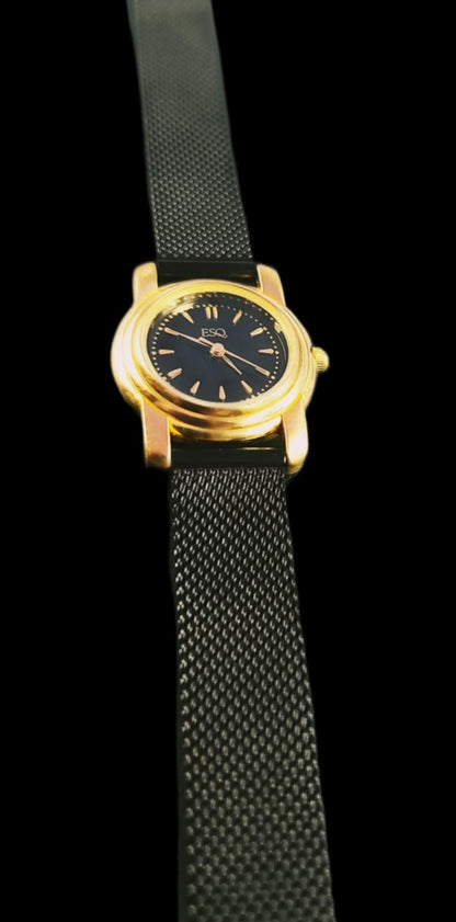 ESQ by Movado Ladies Classy Black & Gold Quartz Watch