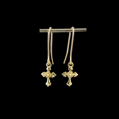 Gold & Moissanite Cross Set-Bracelet and Earrings in 14k Gold Fill, 14k Gold Plate & Brass