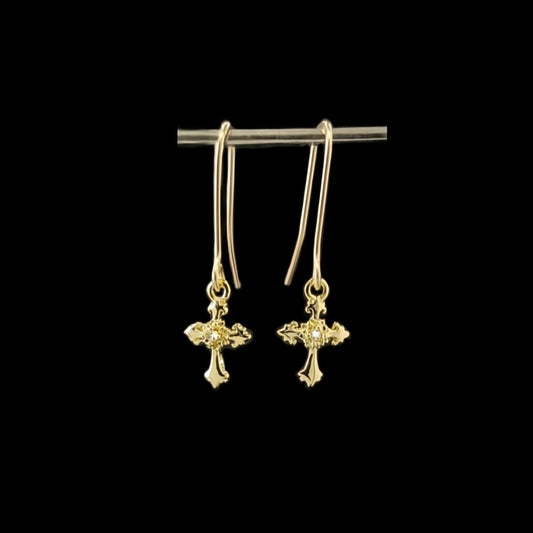 Gold & Moissanite Cross-Earrings in 14k Gold Fill, 14k Gold Plate & Moissanite
