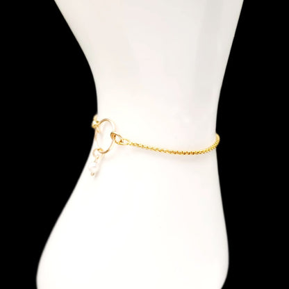 Tiny White Pearl Charm Ring on Slider Bracelet