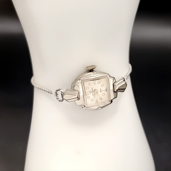 Helbros 10k White Gold Vintage Mechanical Ladies Watch