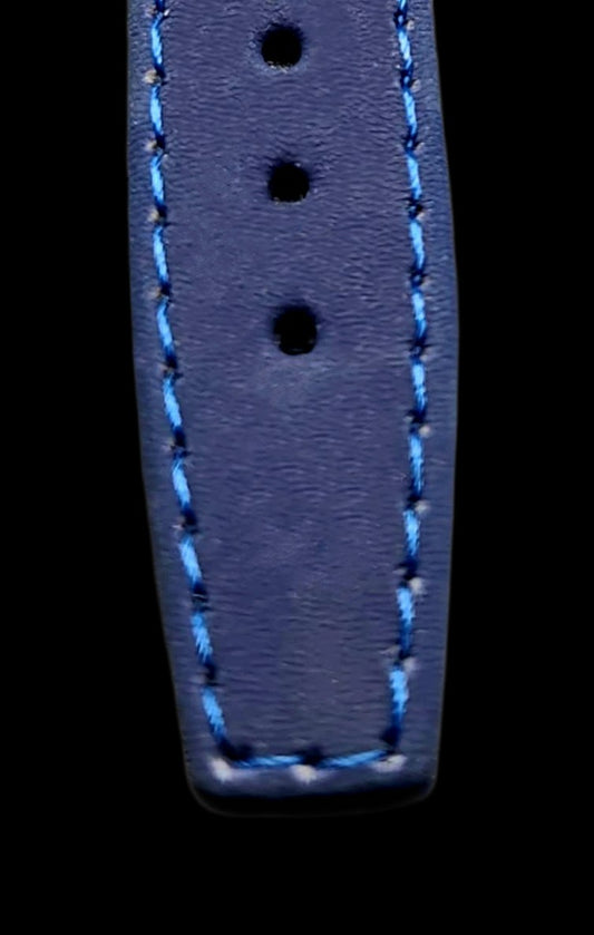Vintage New Old Stock-Genuine Corfam Royal Blue Stitched Watch Band For 18mm Watch Lugs