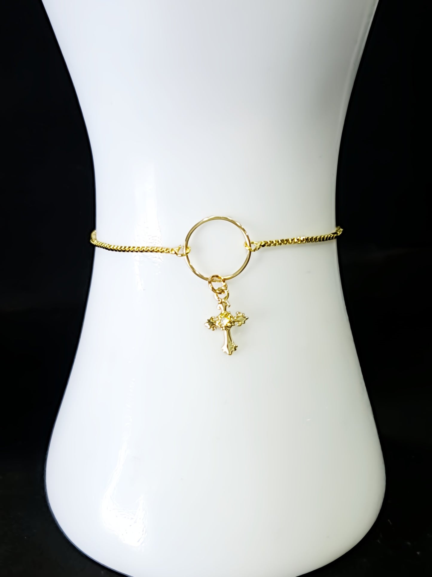 Gold & Moissanite Cross-Bracelet