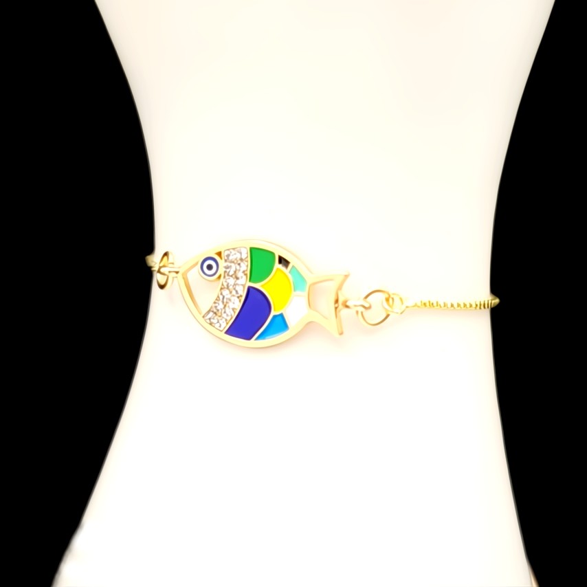 Mosiac Fish Aqua Blues Slider Bracelet
