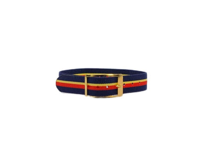 Vintage Style Retro One Piece Nylon Sport Watch Bands in Striped Red, Yellow & Navy for 12mm Watch Lugs