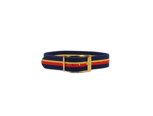 Vintage Style Retro One Piece Nylon Sport Watch Bands in Striped Red, Yellow & Navy for 12mm Watch Lugs