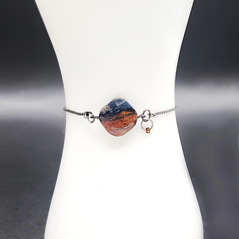 Granite & Orange Drop Charm Symbol Slider Bracelet