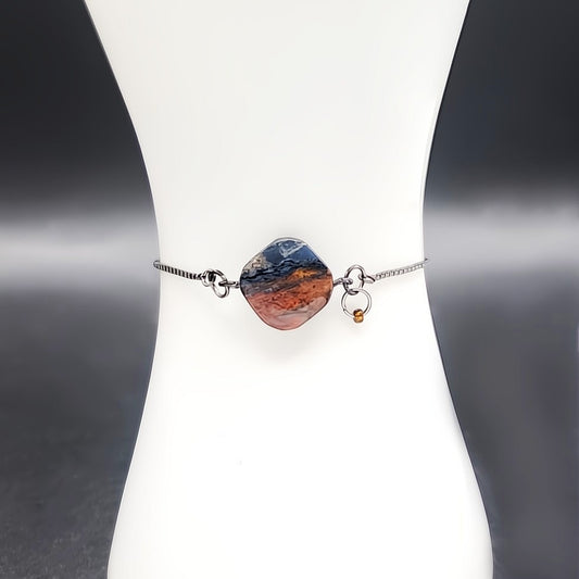 Granite & Orange Drop Charm Symbol Slider Bracelet