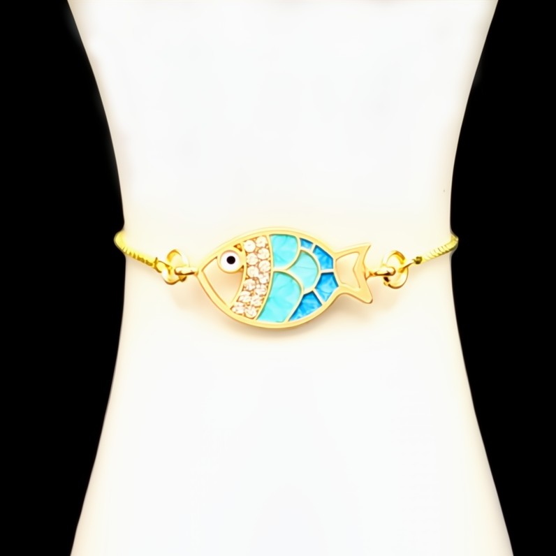 Mosiac Fish Aqua Blues Slider Bracelet