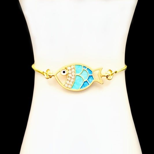 Mosiac Fish Aqua Blues Slider Bracelet
