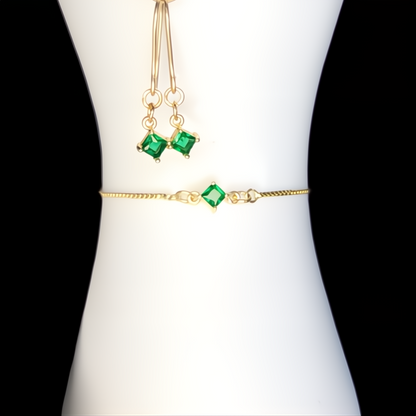 Emerald - May Birthstone Set of Earrings & Bracelet in Brass, 14k gold plate & 14k gold fill