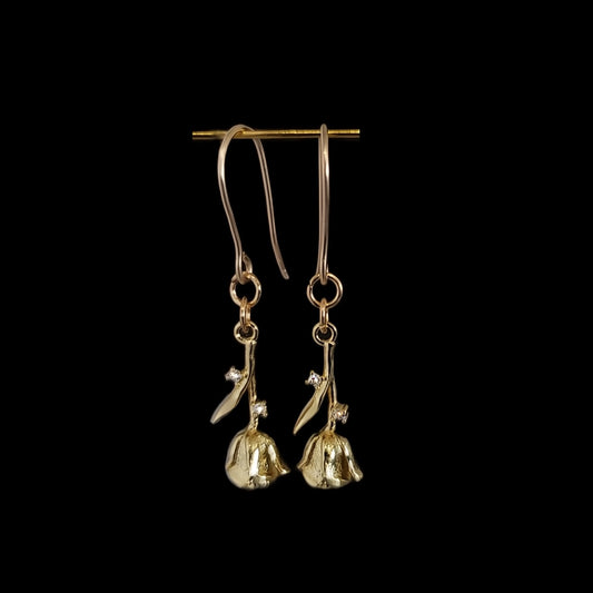 Gold Rose With Cubic Zirconia-Earrings
