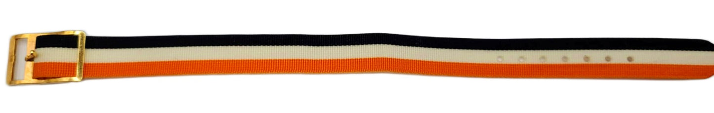 Vintage Style Retro One Piece Nylon Sport Watch Bands in Striped Orange, White & Navy for 12mm Watch Lugs