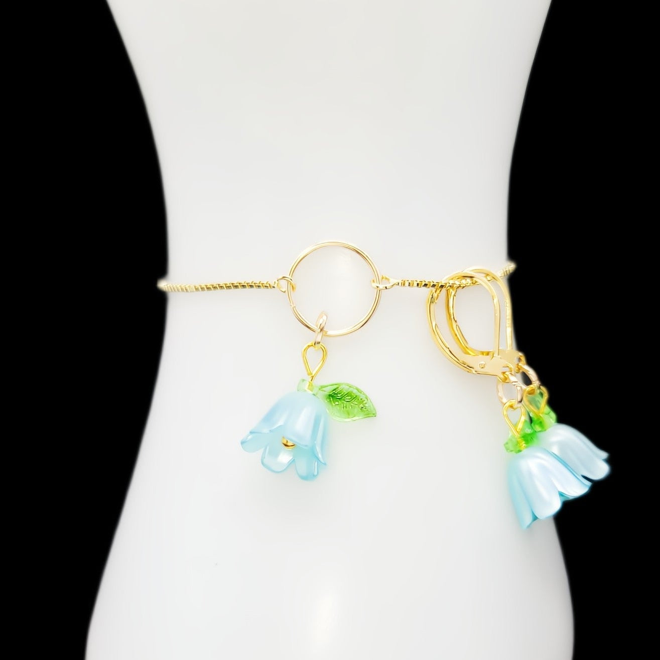 Bellflowers in Blue-Set of Earrings & Bracelet