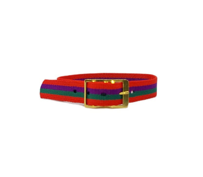 Vintage Style Retro One Piece Nylon Sport Watch Bands in Striped Red, Green & Purple for 12mm Watch Lugs