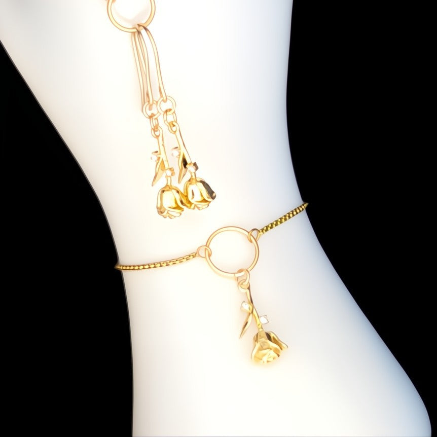 Gold Rose With Cubic Zirconia-Set Earrings & Bracelet
