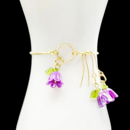 Bellflowers in Purple-Set Earrings & Bracelet