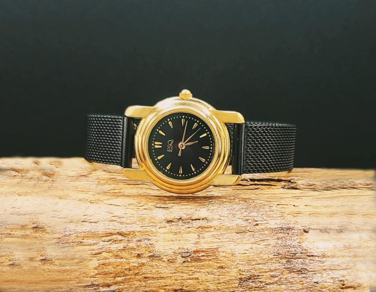 ESQ by Movado Ladies Classy Black & Gold Quartz Watch
