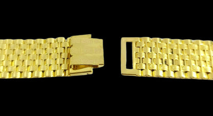 Classy Gold Stainless Steel Mens Watch Band With Fold Over Clasp For 18mm Watch Lugs
