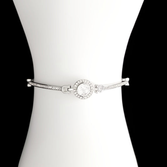 Moissanite Bracelet-Pave Bar With Chain in 925 Sterling Size 7.5 Adjustable