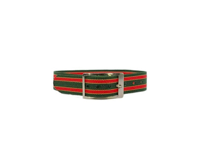 Vintage Style Retro One Piece Nylon Sport Watch Bands in Striped Red & Green for 12mm Watch Lugs