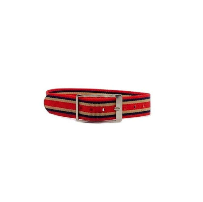 Vintage Style Retro One Piece Nylon Sport Watch Bands in Striped Red & Navy & Tan for 12mm Watch Lugs