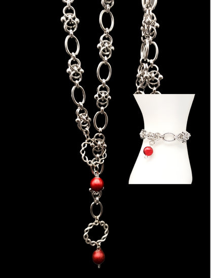 Stainless and Sterling Necklace and Bracelet Set