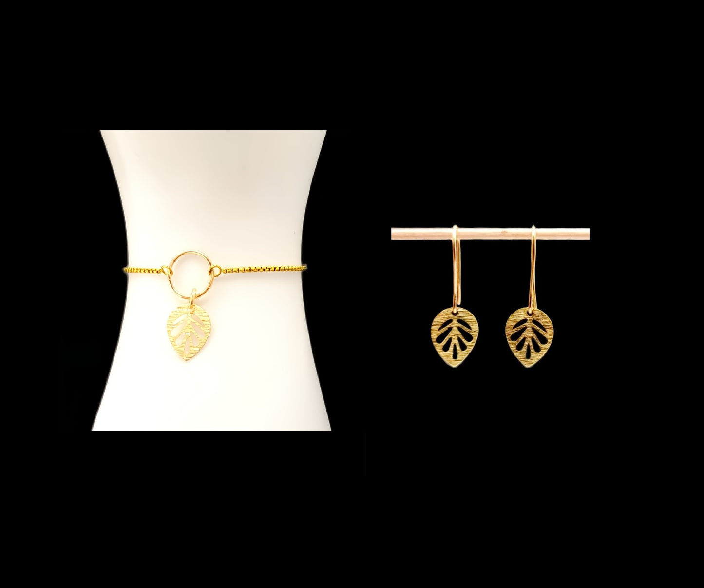 Gold Leaves-Set Earrings & Bracelet