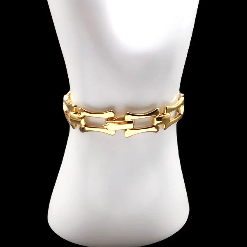 Gold Color Stainless Steel Link Womens Watch Band With Fold Over Clasp For 12-14mm Watch Lugs