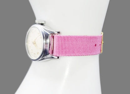Vintage Style Retro One Piece Nylon Sport Watch Bands in Pastel Pink for 12mm Watch Lugs