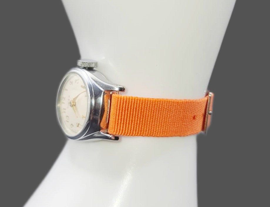 Vintage Style Retro One Piece Nylon Sport Watch Bands in Pastel Orange for 12mm Watch Lugs