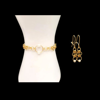 Queen Elizabeth I Pearl Collection-Gold Set Bracelet & Earrings
