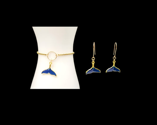 Blue Whale Tails-Set Earrings & Bracelet